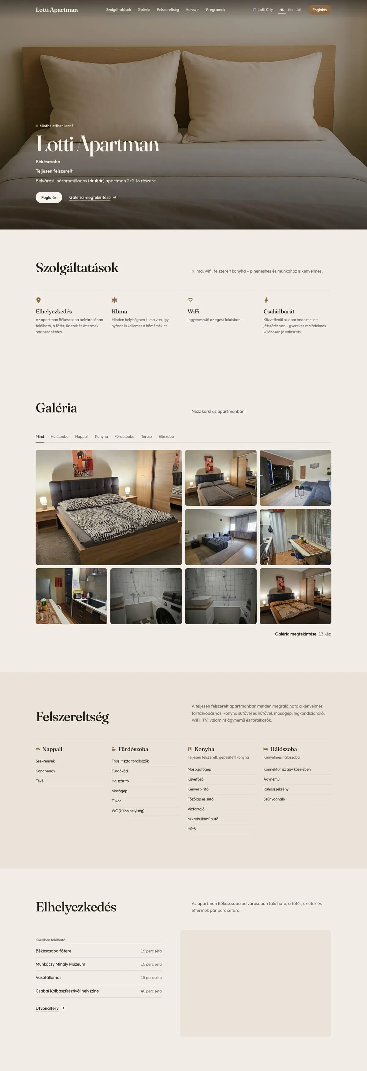 Lotti Apartman weboldal